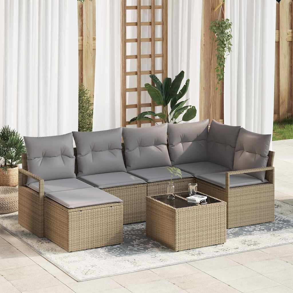 Garten-Sofa-Set mit Kissen 7 pcs Beige und Hellgrau